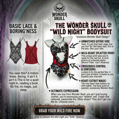 Chic and Sensual Women's Bodysuit with Red Skull Motif – Elevate your style with this chic and sensory delight lingerie.