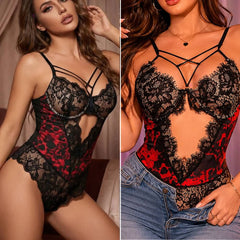 Chic and Sensual Women's Bodysuit with Red Skull Motif – Elevate your style with this chic and sensory delight lingerie.