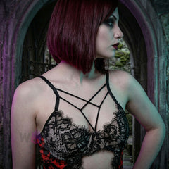 Chic and Sensual Women's Bodysuit with Red Skull Motif – Elevate your style with this chic and sensory delight lingerie.