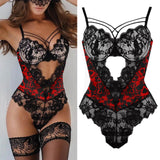 Chic and Sensual Women's Bodysuit with Red Skull Motif – Elevate your style with this chic and sensory delight lingerie.