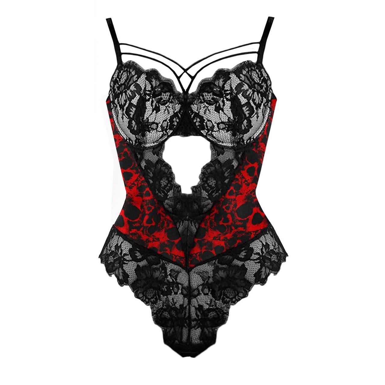 Chic and Sensual Women's Bodysuit with Red Skull Motif – Elevate your style with this chic and sensory delight lingerie.