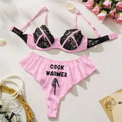 Wonder Skull Contrast Lace Bra and Panty Set combines trendy style with comfort, featuring a playful "Cock Warmer" print and exquisite lace detailing. This lingerie set is designed to elevate your beauty and spice up intimate moments, making it perfect for special occasions or adding excitement to your routine.