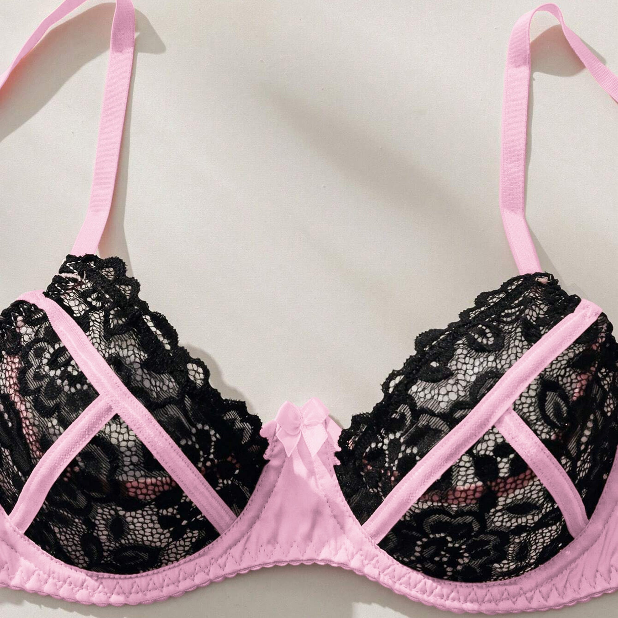 Women's Baby Pink Naughty Lingerie Set, Hot Sexy Lace Bra Panty Set