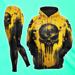 Women Hoodie and Leggings, Yellow Skull Earth Outwear Pants Outfit