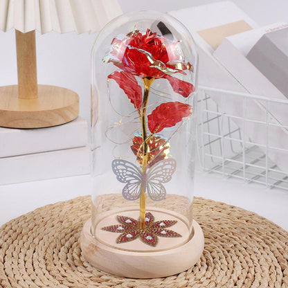 Romantic Forever Light Sparkly Rose Plastic Flower Bottle Gift for Her, Anniversary Gift, Proposal Gift - Wonder Skull