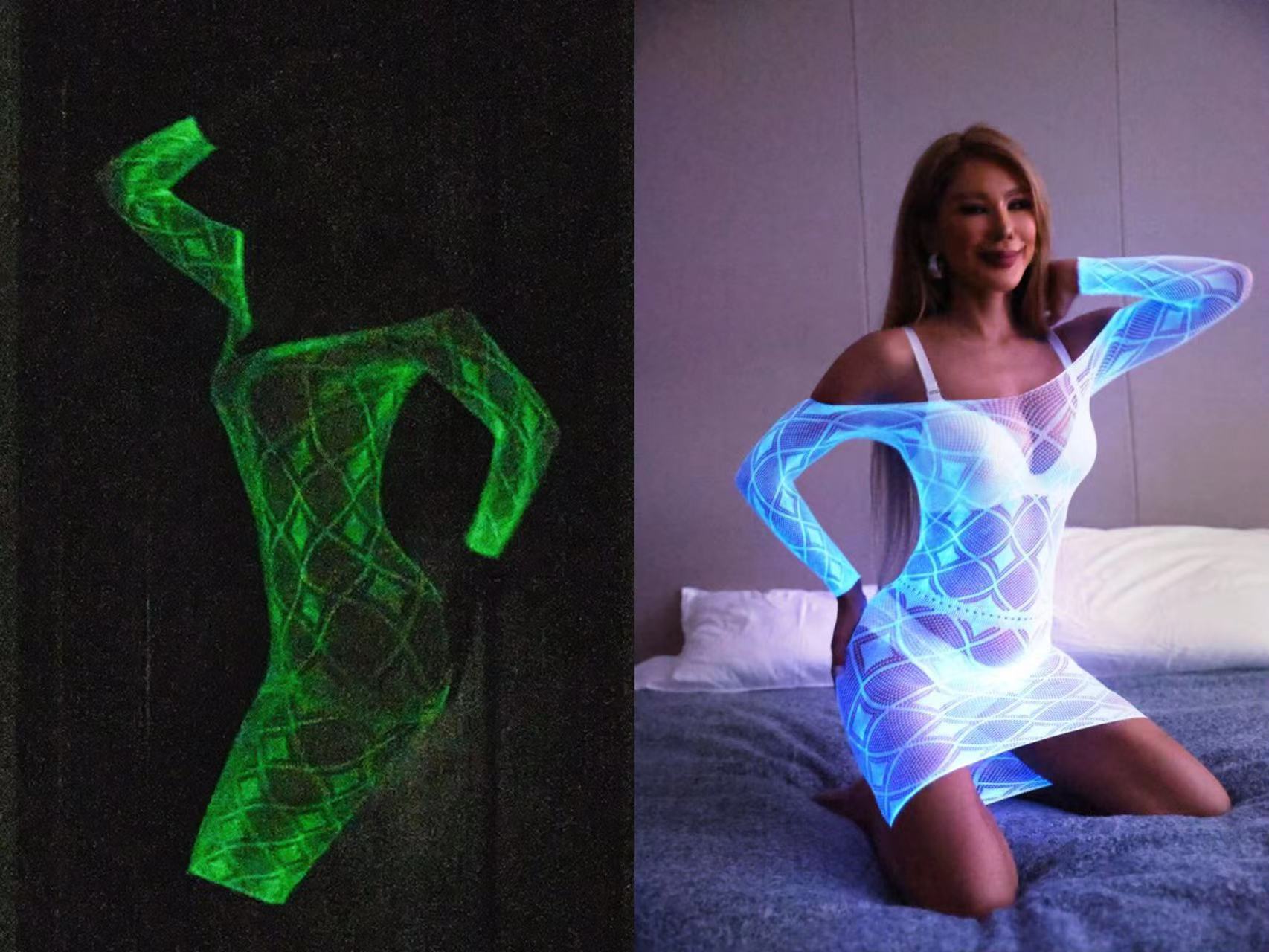 Sexy Glowing Fishnet Bodysuit Tights For Women, Erotic Lingerie Cosplay