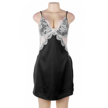 An lace nightgown with an open back design and adjustable straps. The delicate lace detailing and babydoll style provide a feminine and seductive look, while the soft and lightweight fabric ensures comfort and a flattering fit for every body type.