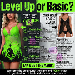 Upgrade your style with the Wonder Skull Neon Green Witchy Chemise. Soft, breathable fabric, electric green lace, and adjustable straps combine comfort with bold, edgy fashion.