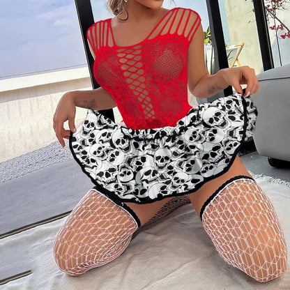 Chic and Playful Gothic Skull Nightgown Lingerie in Black and White – Your Fashion Statement!"