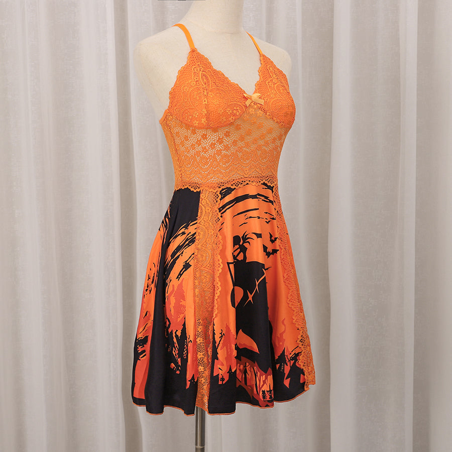 Wonder Skull Women's Lace Babydoll in Orange combines comfort, elegance, and style. Made from soft lace with adjustable straps, it flatters all body types and works as romantic lingerie or stylish sleepwear. A durable, chic addition to your wardrobe.