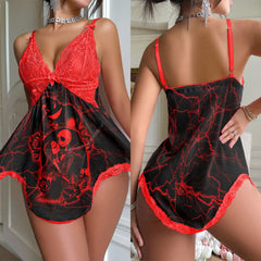 Women's Lace Babydoll Lingerie Set, Red Nightmare Sleepwear Nighty