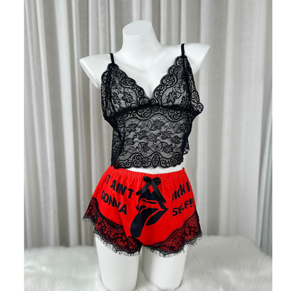 Get ready to turn up the heat with Wonder Skull Women's Lace Pajama Set, Funny Print Lingerie Sleepwear - Spicy & Sassy Red Lace Lingerie Set. Featuring an eye-catching "Lick It" print and a flirty lace trim, this set is perfect for those who love to add a touch of bold humor to their nightwear. Whether you’re lounging at home or feeling playful, this funny lingerie set is bound to make you feel confident and comfortable!