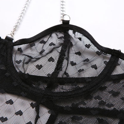 Wonder Skull Women's Lingerie Set featuring a Black Lace Teddy Bodysuit with an Attractive Neck Chain. Flattering for every body type, with adjustable chain and stretchable lace for a custom fit. Versatile and easy to style, with a convenient snap closure. Elegant design with a unique twist, empowering and boosting confidence with every wear.