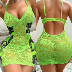 Women's Lingerie, Green Lace One Piece Bodysuit Nightwear