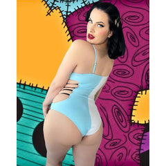 Women's One Piece Swimsuit, Blue White Push Up Tummy Cotrol Bikini! This stylish bikini set features a beautiful combination of white and blue, inspired by "Nightmare Movie Art". With UPF 50+ protection and tummy control, feel confident and comfortable while lounging by the pool. Plus, the removable straps allow for versatile styling options. Dive in with ease and style!