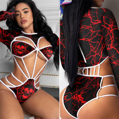 Wonder Skull Women's One Piece Swimsuit, Red Skull Push Up Tummy Control Bathing Suits combines comfort, style, and functionality. Made with supportive, tummy-control fabric and UPF 50+ protection, it ensures confidence and sun safety all day. Featuring a flattering v-neck, adjustable straps, and bold red skull print, it offers a perfect fit for all body types. Ideal for creating unforgettable moments, whether relaxing or splashing in the water.