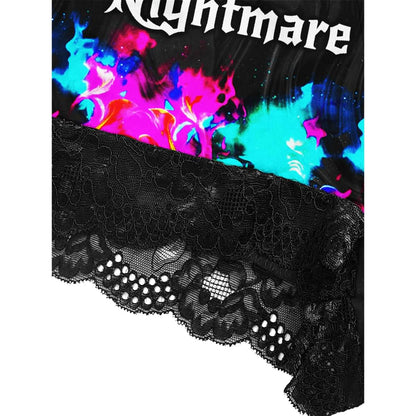 Gothic Lace Pajama Set, Sexy Nightmare Lace 3 Piece Sleepwear