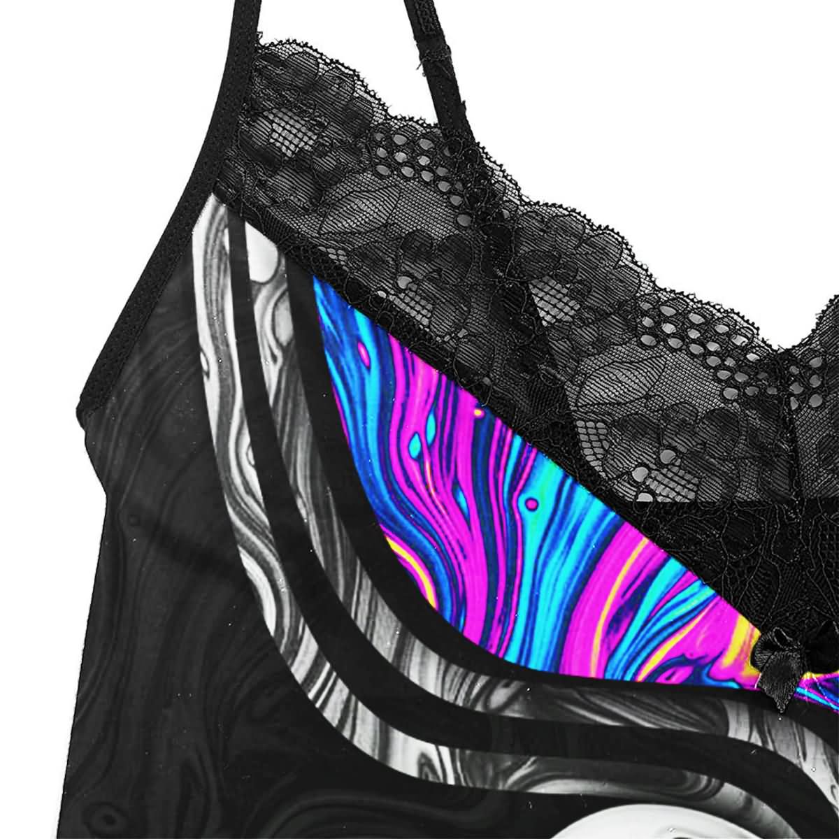 Gothic Lace Pajama Set, Sexy Nightmare Lace 3 Piece Sleepwear