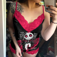 Wonder Skull Black Pink Skull Romantic Gothic Pajama Sleepwear Lace Set combines gothic charm with cozy confidence. The bold black-and-pink design pairs edgy skull graphics with delicate lace, blending sweetness with rebellion. Slip into this set for comfort and attitude—sleepwear that matches your fearless spirit.