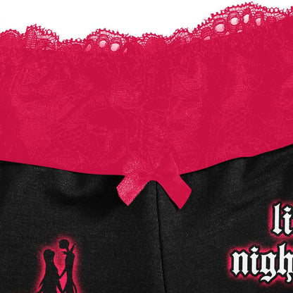 Wonder Skull Black Pink Skull Romantic Gothic Pajama Sleepwear Lace Set combines gothic charm with cozy confidence. The bold black-and-pink design pairs edgy skull graphics with delicate lace, blending sweetness with rebellion. Slip into this set for comfort and attitude—sleepwear that matches your fearless spirit.