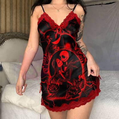 Experience better sleep with the Wonder Skull Chemise Nightgown. Its buttery-soft satin feels amazing, while red lace panels at the neckline, sides, and hem keep you cool all night. The adjustable straps and flowing A-line silhouette allow for a comfortable, non-restrictive fit. Bold red crackle skeleton artwork is balanced by sweet satin bows, adding a feminine touch. 