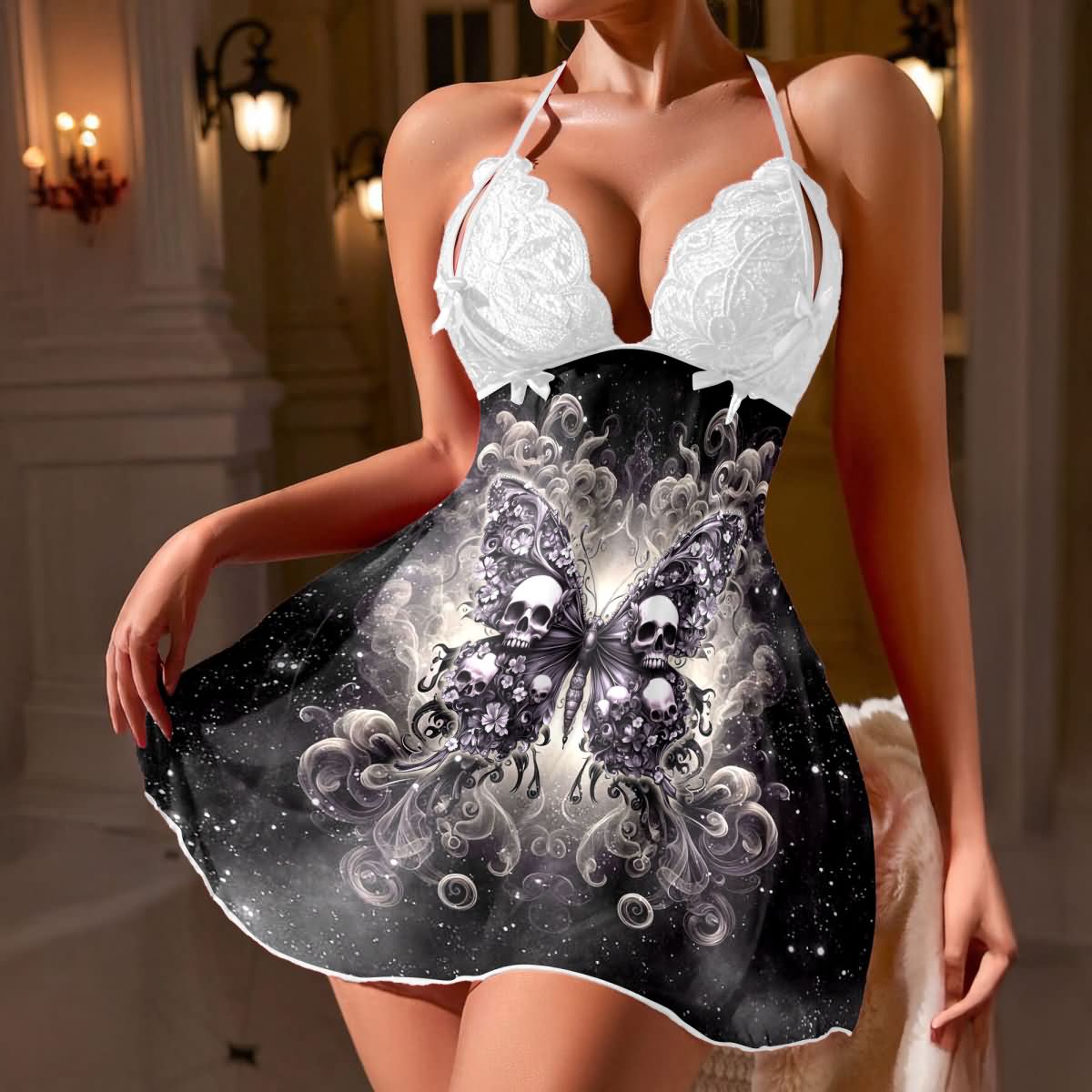 Wonder Skull Dark Desire Lace Nightgown blends beauty and edge, featuring soft lace, sculpting ties, and a bold design. It’s crafted to make you feel confident, sexy, and powerful, whether for yourself or unseen by anyone but the mirror.