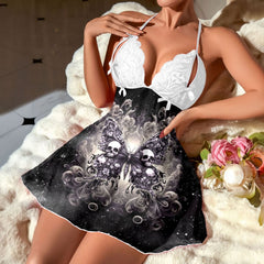 Wonder Skull Dark Desire Lace Nightgown blends beauty and edge, featuring soft lace, sculpting ties, and a bold design. It’s crafted to make you feel confident, sexy, and powerful, whether for yourself or unseen by anyone but the mirror.