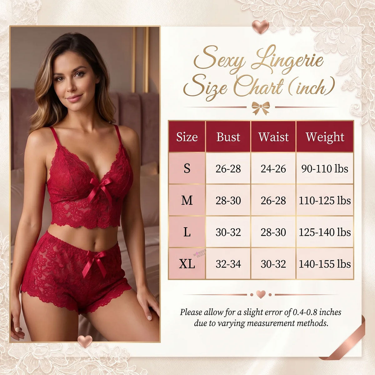 Stay cool and comfortable in the Wonder Skull Floral Lace Bralette and Shorts Set. The breathable, all-over lace feels amazing against your skin, while the wire-free soft cups and adjustable straps let you customize the fit. Soft scalloped edges frame the neckline and shorts, and satin ribbon bows add a touch of romance. Available in classic black or soft lavender, this matching set makes your sleep routine something special.