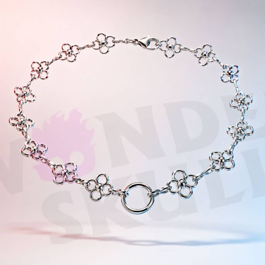 Wonder Skull Flower Link O-Ring Day Collar A quiet promise of devotion. This day collar features delicate stainless steel blossoms meeting at a polished 1.6 cm O-ring. Waterproof, tarnish-resistant, and built for 24/7 wear, it is available in 16" or 18" lengths. It is subtle enough to pass as everyday jewelry, yet unmistakable to those in the know. Pretty on the surface, unbreakable underneath.