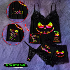 Glowing Skull Gothic Nightwear Sleepwears 3 Pieces Lace Pajama Sets