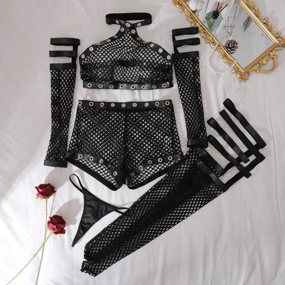 Wonder Skull Gothic Strap Cage Lingerie Set combines bold, gothic-inspired details with seductive style. Featuring a choker neckline, faux leather grommets, adjustable straps, and breathable, stretchy fabric, it’s perfect for roleplay, photoshoots, or special occasions. Complete with gloves, leg garters, and statement straps, it’s edgy, comfortable, and unforgettable.