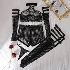 Wonder Skull Gothic Strap Cage Lingerie Set combines bold, gothic-inspired details with seductive style. Featuring a choker neckline, faux leather grommets, adjustable straps, and breathable, stretchy fabric, it’s perfect for roleplay, photoshoots, or special occasions. Complete with gloves, leg garters, and statement straps, it’s edgy, comfortable, and unforgettable.