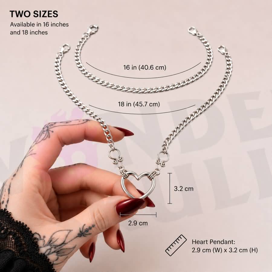 Wonder Skull Heart Ring Day Collar Discreet Stainless Steel Sub Necklace - A seamless heart-ring day collar in waterproof stainless steel — 24/7 wearable, discreetly symbolic, and with an optional lock that holds your bond tighter than the bond of lips.