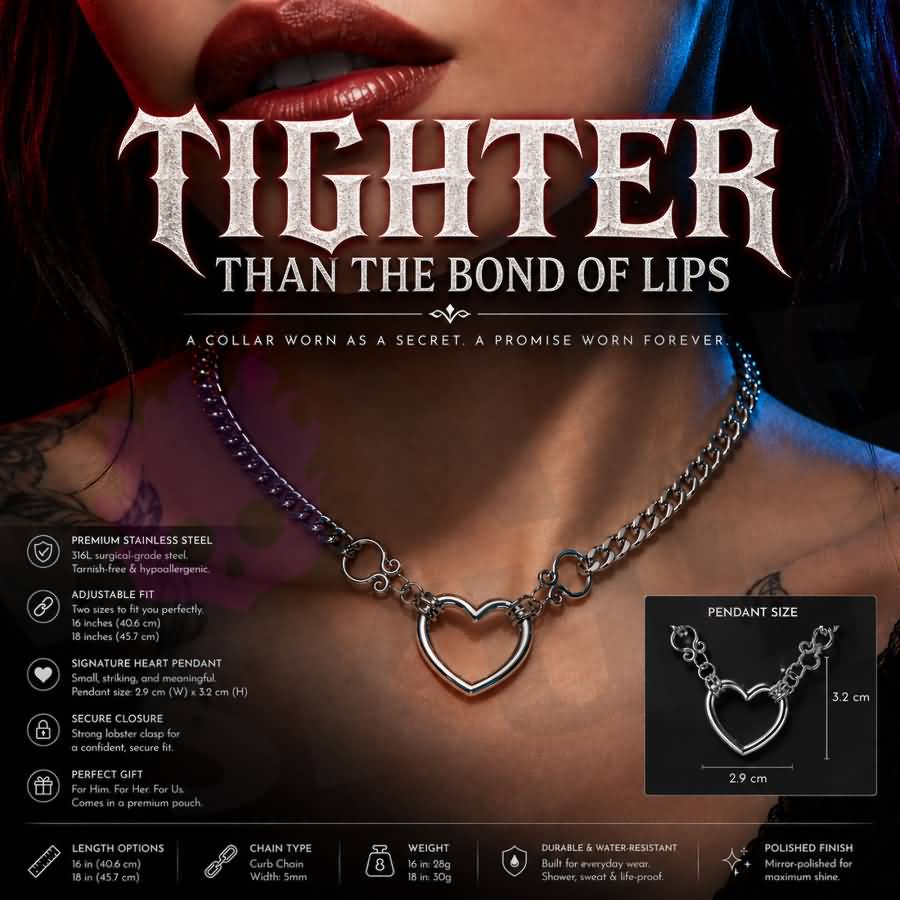 Wonder Skull Heart Ring Day Collar Discreet Stainless Steel Sub Necklace - A seamless heart-ring day collar in waterproof stainless steel — 24/7 wearable, discreetly symbolic, and with an optional lock that holds your bond tighter than the bond of lips.