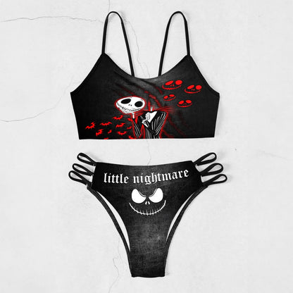 High-Waisted Bikini Set,  Unique Gothic Skull Bat Edgy Swimwear