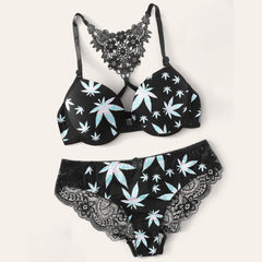 Wonder Skull High on Desire Lace Lingerie Set features a bold leaf print, sheer floral lace, and a strappy racerback with a front-clip clasp for style and convenience. Made from breathable, lightweight fabric, it offers comfort and elegance, perfect for showcasing confidence. Shop now to elevate your lingerie collection!