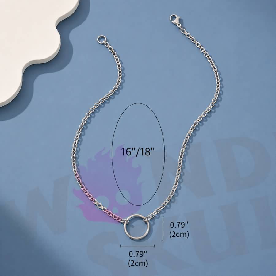 Wonder Skull Minimalist O-Ring Day Collar Chain Necklace features a fine stainless steel cable chain with a simple 0.8" × 0.8" O-ring centerpiece. Choose between a 16" or 18" length for a closer or relaxed fit. Stainless steel resists tarnish, rust, and fading, keeping the polished finish intact. A lobster-style clasp completes the look. A small circle. An unspoken promise.
