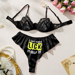 Wonder Skull Naughty Black Lace Underwire Bra and High-Waisted Panty Set offers support, comfort, and confidence. The breathable lace bra lifts without the itch of traditional materials, while the soft, flexible panties with a playful graphic add personality. This set turns daily wear into a mood booster.