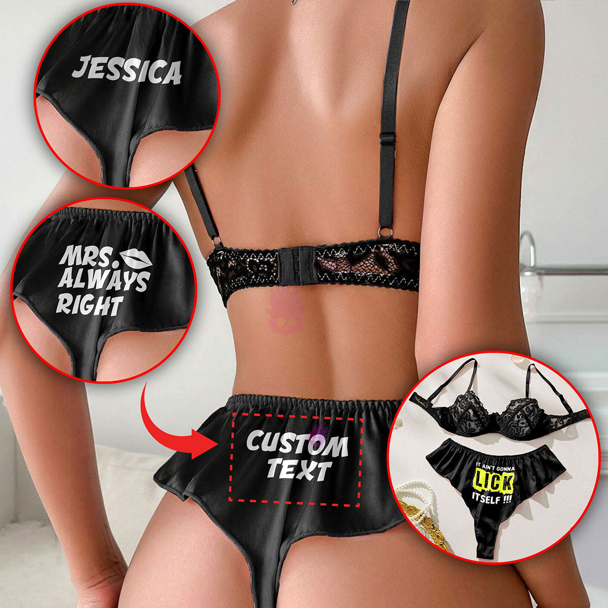 Wonder Skull Naughty Black Lace Underwire Bra and High-Waisted Panty Set offers support, comfort, and confidence. The breathable lace bra lifts without the itch of traditional materials, while the soft, flexible panties with a playful graphic add personality. This set turns daily wear into a mood booster.