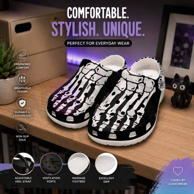 Wonder Skull Lightweight Clog Sandals are designed for all-day comfort. Featuring breathable ventilation holes, a cushioned footbed, and a pivoting heel strap, these versatile unisex clogs are perfect for use at home, outdoors, or at work — whatever your profession may be.