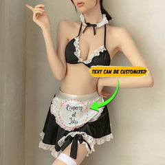 Wonder Skull Obey Me Softly Maid Cosplay Cheeky Spicy Lace Lingerie Set combines flirty, feminine details with sultry vibes. Featuring a ruffled triangle bra, a satin apron with a flared skirt, and playful touches like oversized ribbons and thigh-high bows, it’s perfect for roleplay or adding fun to your intimate wardrobe. Adjustable ties ensure a comfortable, custom fit for unforgettable moments.