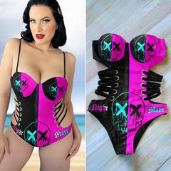 Wonder Skull One Piece Bikini Double Block Off Shoulder Swimsuits - Stay stylish and confident this summer with our bold and comfortable one-piece swimsuits. From a striking skull print to an elegant off-shoulder design, these swimsuits offer features like built-in support, tummy control, and UV-protected fabric. Perfect for beach days, pool parties, and unforgettable moments by the water.