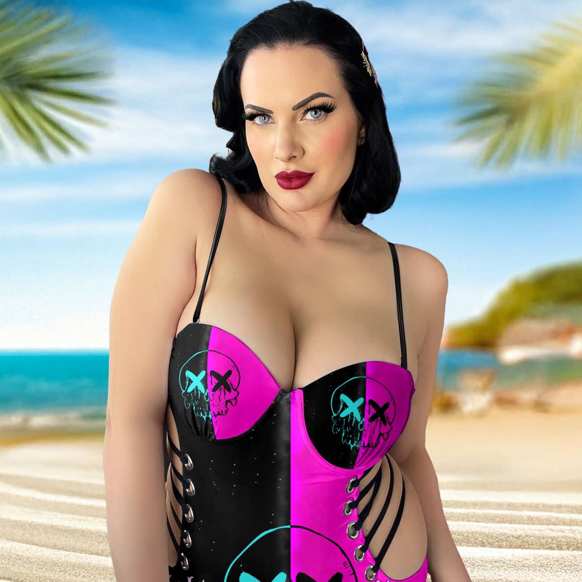 Wonder Skull One Piece Bikini Double Block Off Shoulder Swimsuits - Stay stylish and confident this summer with our bold and comfortable one-piece swimsuits. From a striking skull print to an elegant off-shoulder design, these swimsuits offer features like built-in support, tummy control, and UV-protected fabric. Perfect for beach days, pool parties, and unforgettable moments by the water.