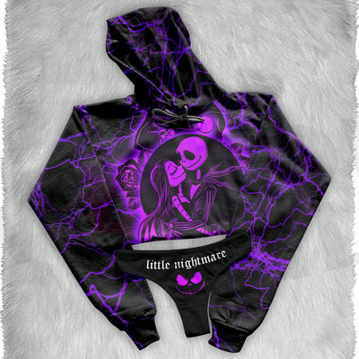 Wonder Skull Purple Lightning Skeleton Naughty Hoodie Matching Thong Set turns everyday loungewear into a bold statement. Soft brushed fleece keeps you cozy, while the adjustable drawstring hood and oversized fit give you warmth and freedom. The purple lightning pattern and skeleton couple artwork add a unique edge, paired with a matching "little nightmare" thong featuring a skull graphic. Perfect for sleeping, binge-watching, or working from home.
