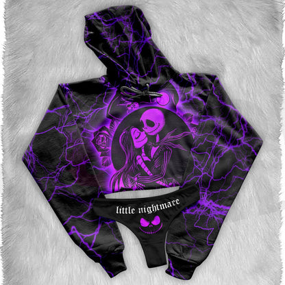 Wonder Skull Purple Lightning Skeleton Naughty Hoodie Matching Thong Set turns everyday loungewear into a bold statement. Soft brushed fleece keeps you cozy, while the adjustable drawstring hood and oversized fit give you warmth and freedom. The purple lightning pattern and skeleton couple artwork add a unique edge, paired with a matching "little nightmare" thong featuring a skull graphic. Perfect for sleeping, binge-watching, or working from home.