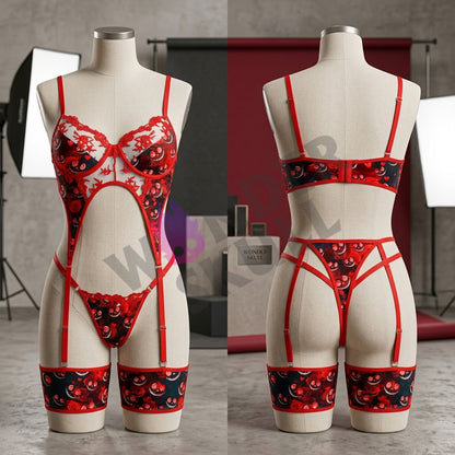 Wonder Skull Red Mischief Skull Lace Garter Bodysuit blends edgy gothic details with seductive style. Featuring skull patterns, red embroidery, and adjustable straps for comfort, it’s perfect for boosting confidence and making a bold statement.