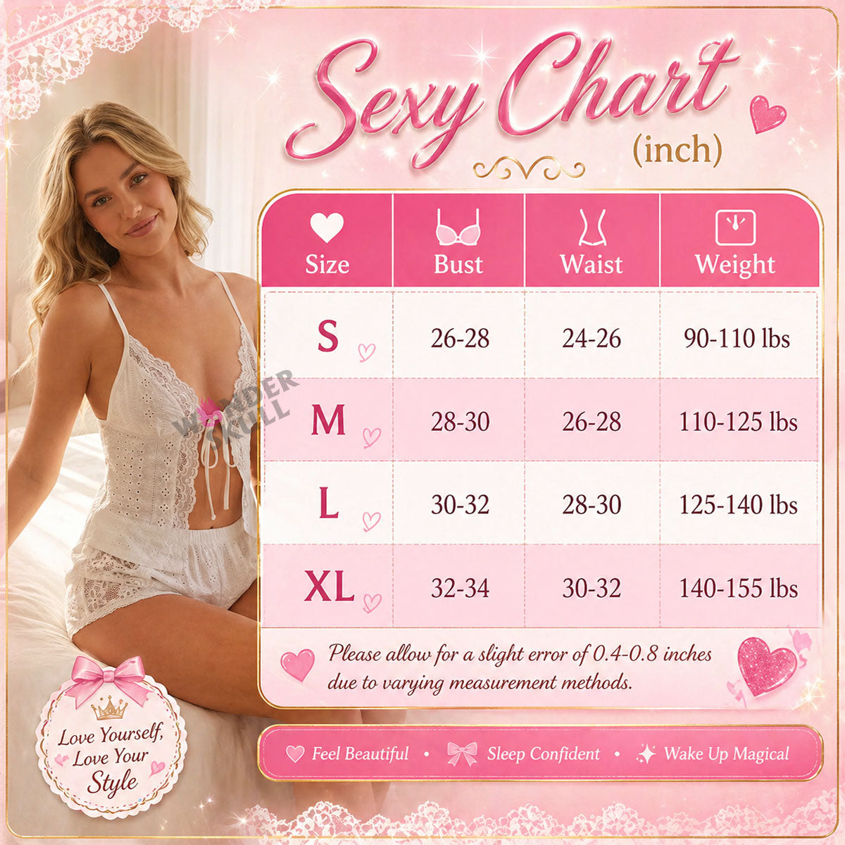 Stay cool and comfortable all night with the Wonder Skull Pajama Set. The breathable, embroidered fabric allows for constant airflow to prevent overheating, while the soft, scalloped lace trim adds a romantic detail without irritation. Customize your fit with the adjustable tie-front closure and a comfortable elastic waistband. The lightweight fabric helps you sleep peacefully and wake up refreshed.