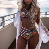 Cut-out Bikini, Cheeky Skull Flower Swimwear Set