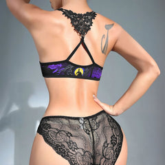 Wonder Skull Women's Lace Lingerie Set in sexy purple, a 2-piece bra and panty nightwear outfit. Delicately smooth and breathable fabric for ultimate comfort. Adjustable straps for a chic, polished look that fits every body type. Intricate lace detailing adds versatile elegance, perfect for both nightwear and stylish loungewear. Presented in an elegant box, ideal for gifting.