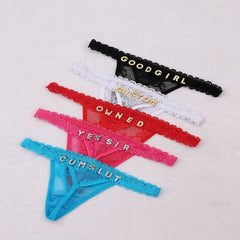 Wonder Skull Women's Lace Lingerie Thong, Custom Crystal Name Letter Sexy Undergarment Panty Nightwear ( FREE CUSTOM COST )